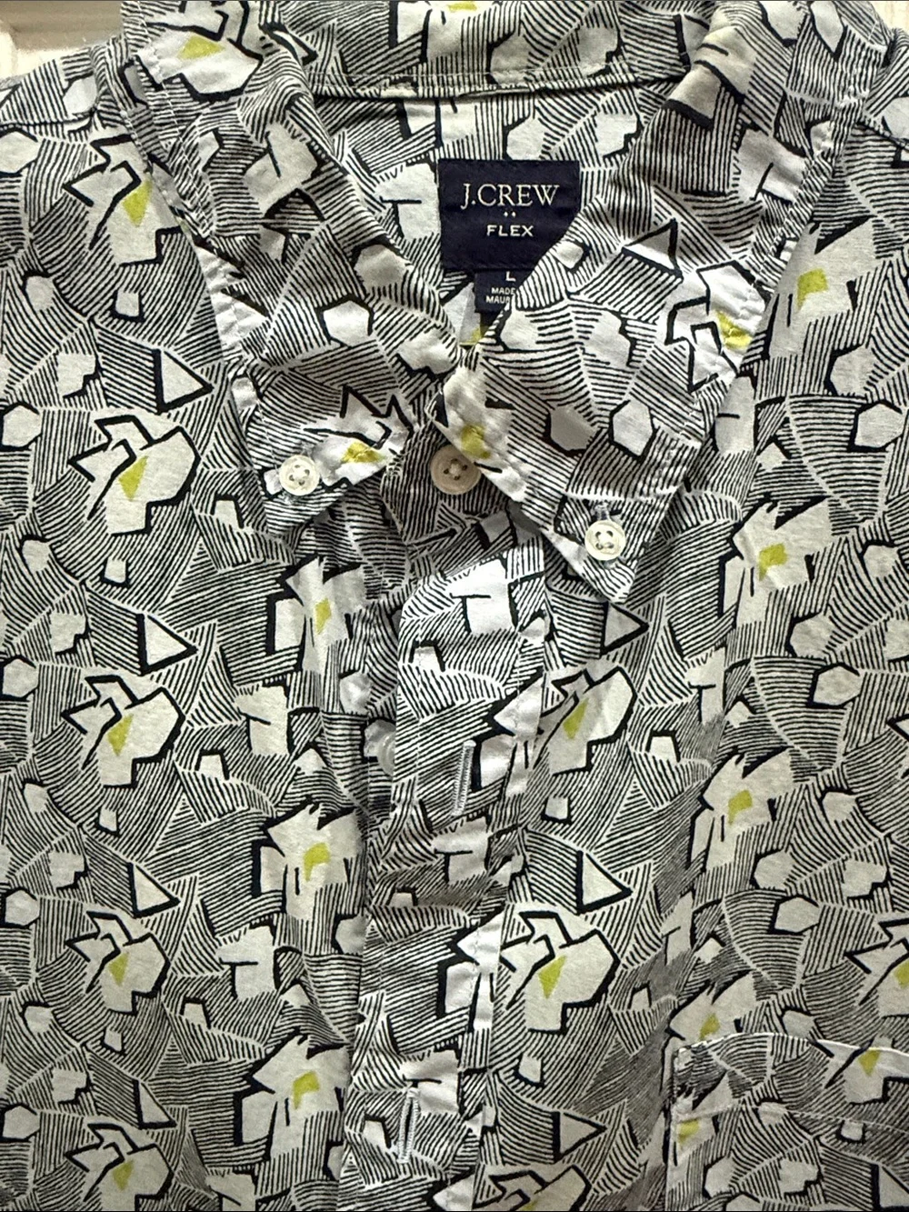 J. Crew Gray Short-Sleeve Floral Button-Down Shirt with Yellow Accents